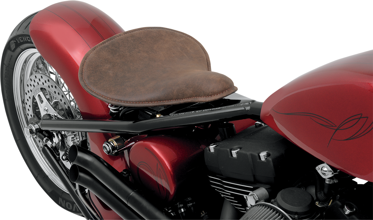 DRAG SPECIALTIES Seat - Spring Solo - Low-Profile - Large - Distressed Brown Leather/Perimeter Stitch 0806-0056