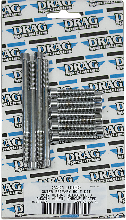 DRAG SPECIALTIES Kit de pernos lisos primarios exteriores - Cromado - M8 MK787S 