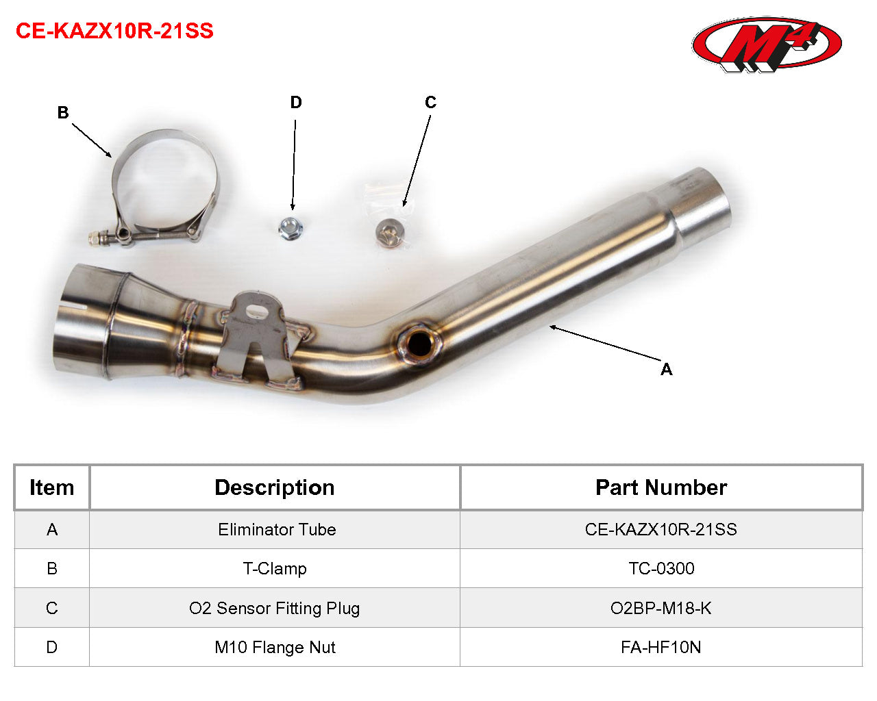 M4 Exhaust Universal Catalytic Converter Eliminator 2021-2024 ZX10R CE-KAZX10R-21SS