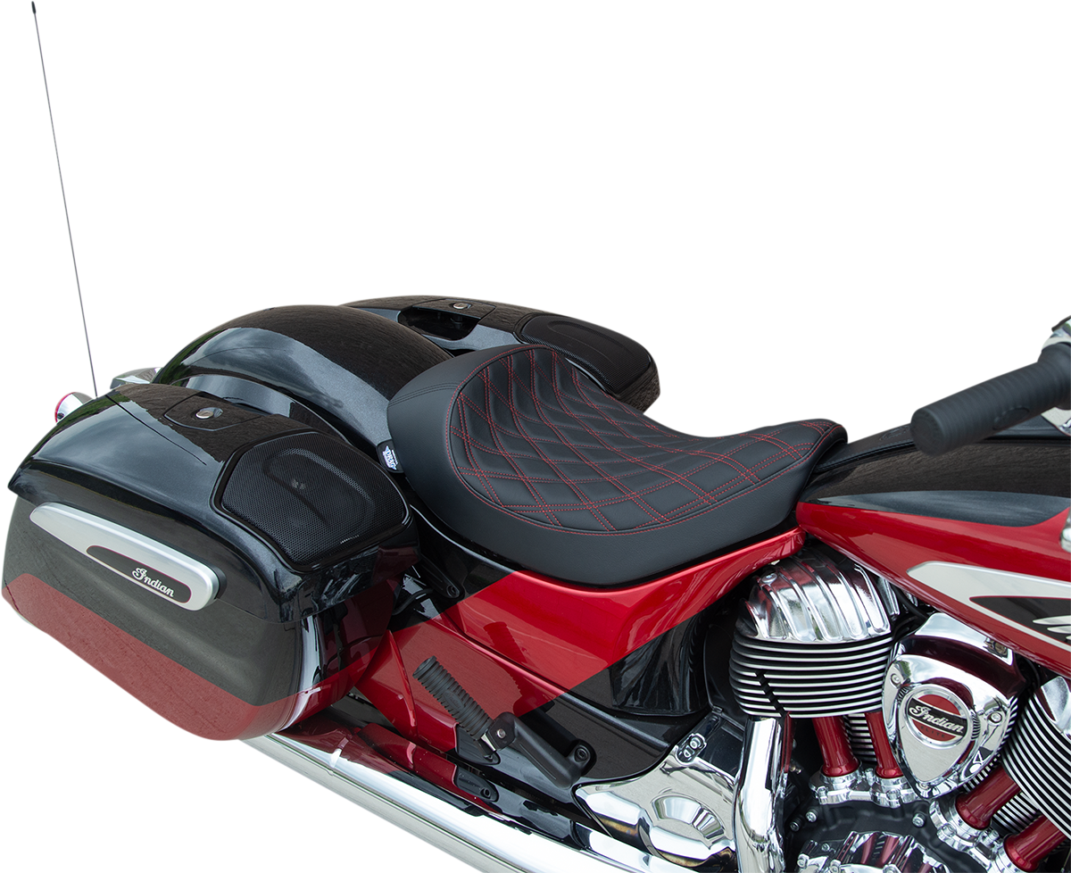 DRAG SPECIALTIES Solo Seat - Double Diamond - Red Stitching - '14-'22 Indian 0810-2269