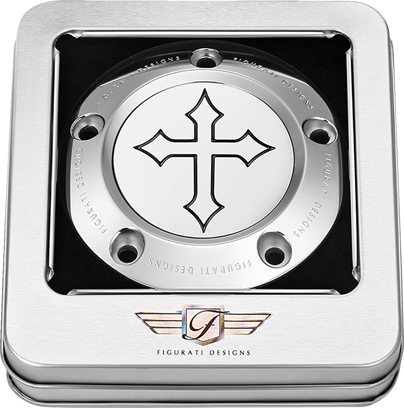 FIGURATI DESIGNS Timing Cover - 5 Hole - Cross - Stainless Steel FD41-TC-5H-SS