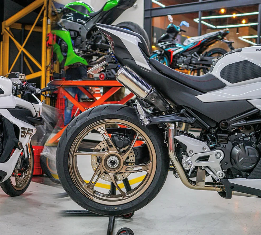 IN STOCK Vandemon CFMOTO single-sided swingarm  450SR-S 2023-2025 Stainless Steel / Titanium High Mount Exhaust System CFMOTO450SRSHMEXHC VA-8