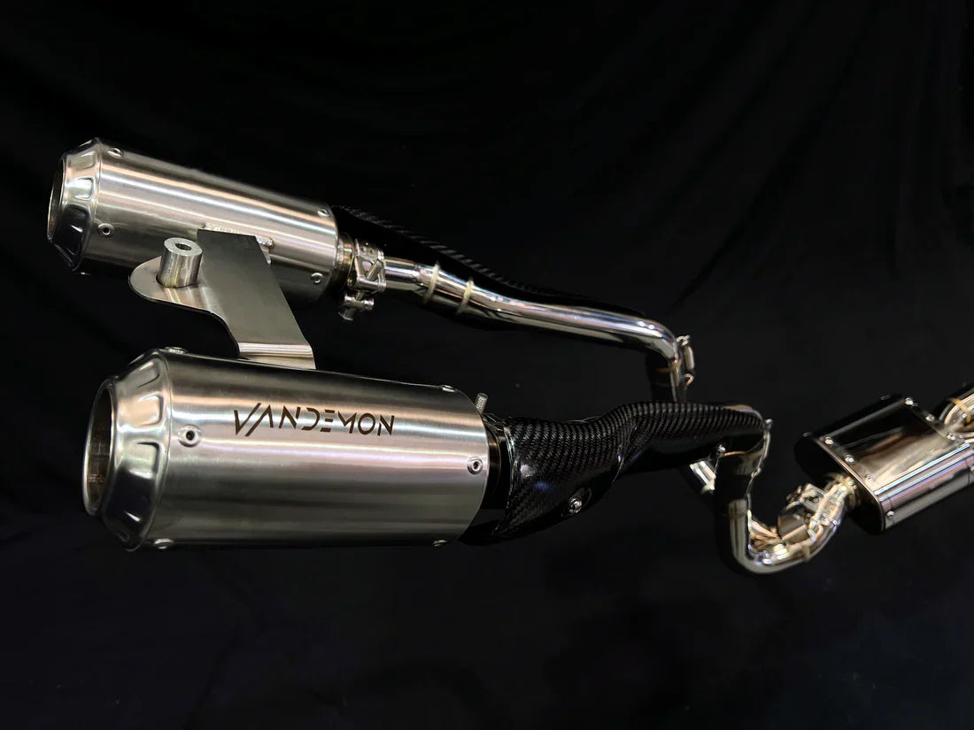 Vandemon CFMOTO 450SR Double-Sided Swingarm Model  Stainless Steel / Titanium High Mount Exhaust System  CFMOTO450SRSSHMEXHA VA-104