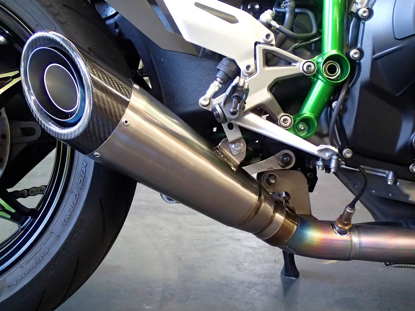 Vandemon  Ninja H2 & H2R Brushed Titanium Exhaust & Carbon Tip Muffler KAWAH2TICSBREXHCF