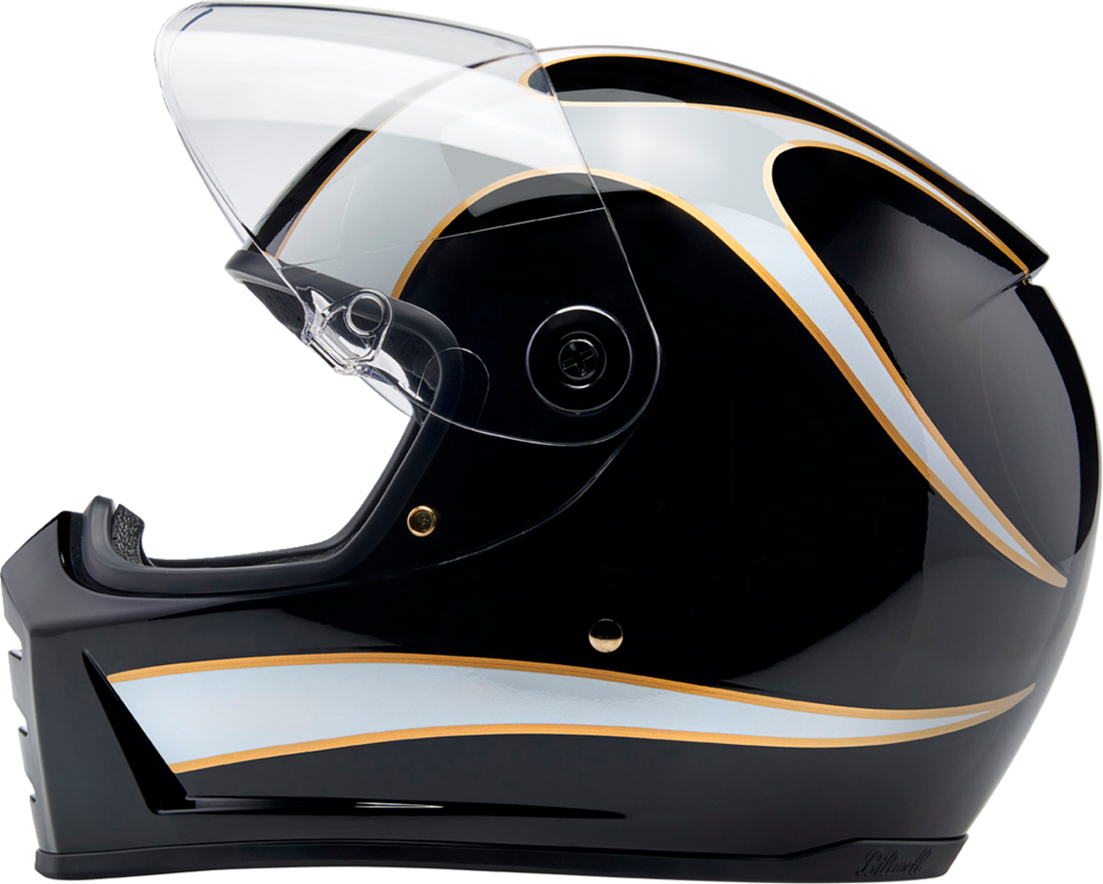 BILTWELL Lane Splitter Helmet - Gloss Black/White Flames - Small 1004-570-502