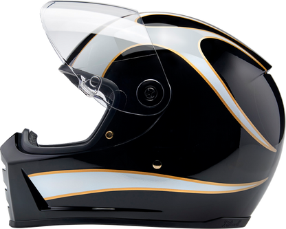 BILTWELL Lane Splitter Helmet - Gloss Black/White Flames - Large 1004-570-504