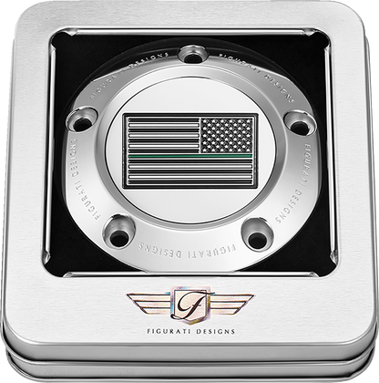 FIGURATI DESIGNS Timing Cover - 5 Hole - American - Green Line - Stainless Steel FD72-TC-5H-SS