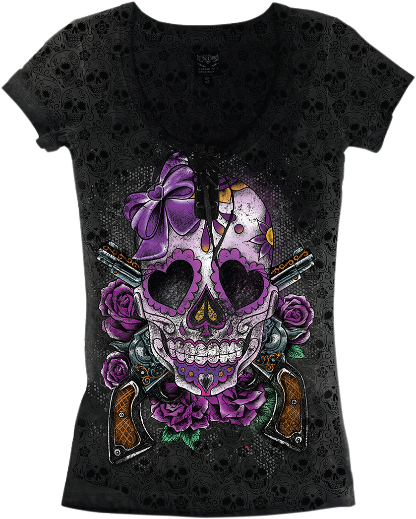 LETHAL THREAT Women's Day of the Dead Gun T-Shirt - Small LA20612S