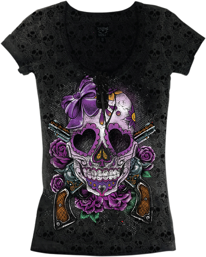 LETHAL THREAT Women's Day of the Dead Gun T-Shirt - Small LA20612S