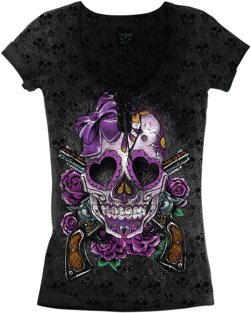 LETHAL THREAT Women's Day of the Dead Gun T-Shirt - 1XL LA206121X