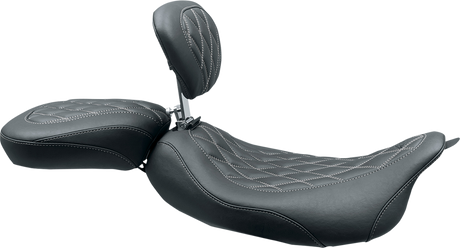 MUSTANG Wide Tripper Solo Seat - w/ Drivers Backrest - Black w/ Gun Metal Stitching 79727GM
