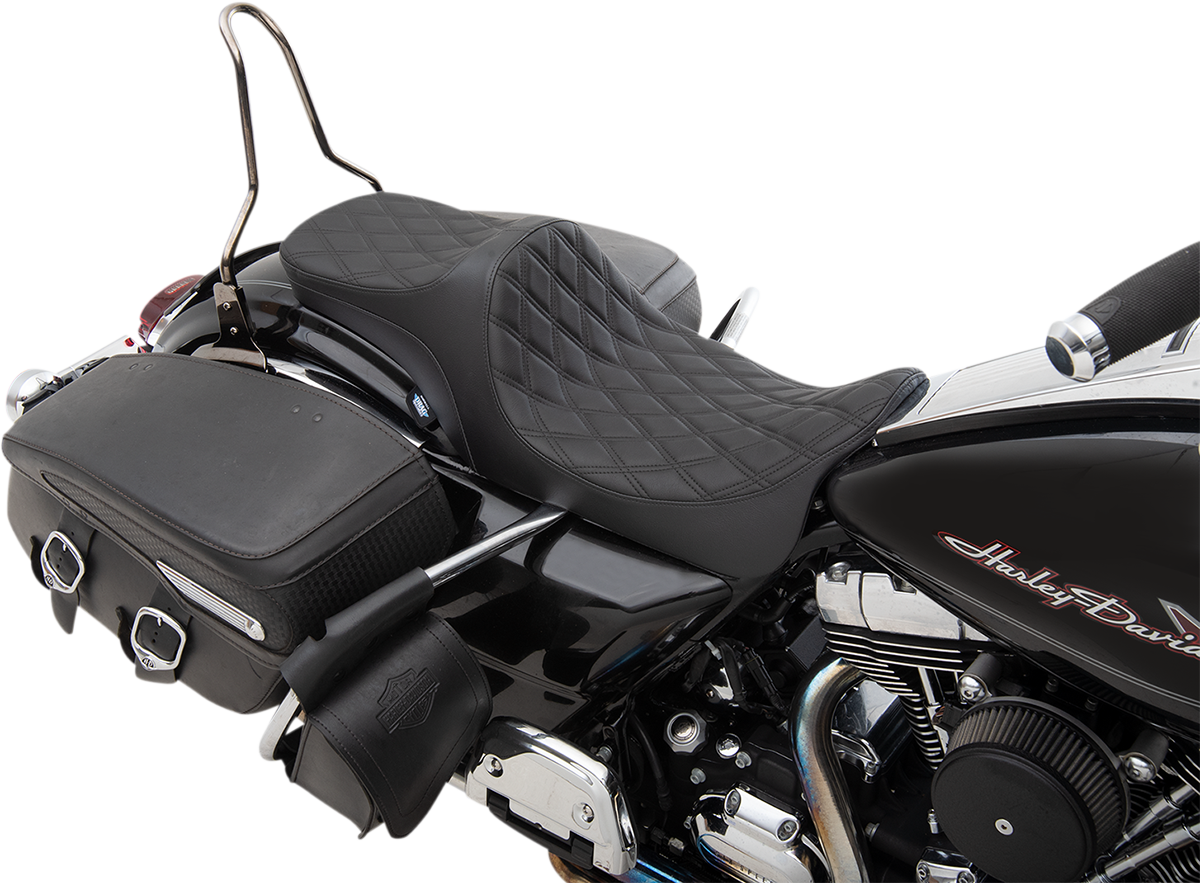 DRAG SPECIALTIES Asiento para 2 personas Predator III - Doble diamante - Hilo negro 0801-1304 