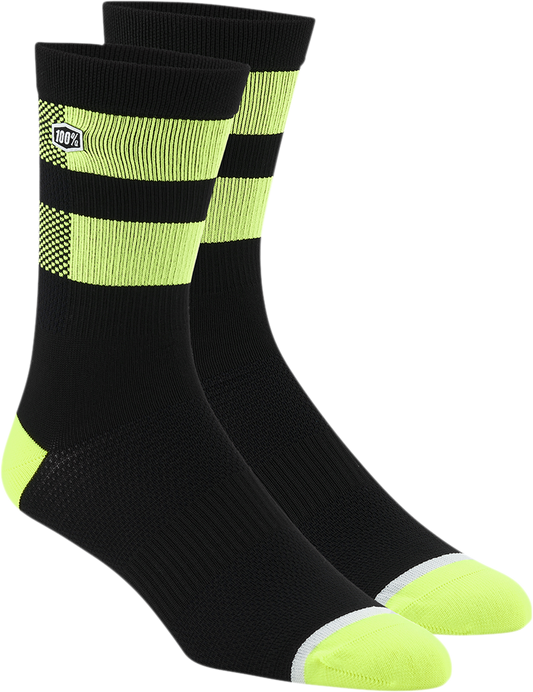 100% Flow Socks - Black/Fluorescent Yellow - Small/Medium 24005-490-17