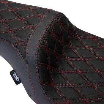 DRAG SPECIALTIES Predator 1Up Seat - Vinyl - Double Diamond Red Stitch - FLH '08-'23 0801-1491