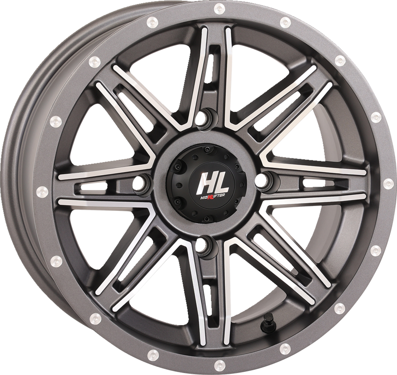 HIGH LIFTER Wheel - HL22 - Front/Rear - Gun Metal Gray w/Machined - 14x7 - 4/137 - 4+3 (+10 mm) 14HL22-1837