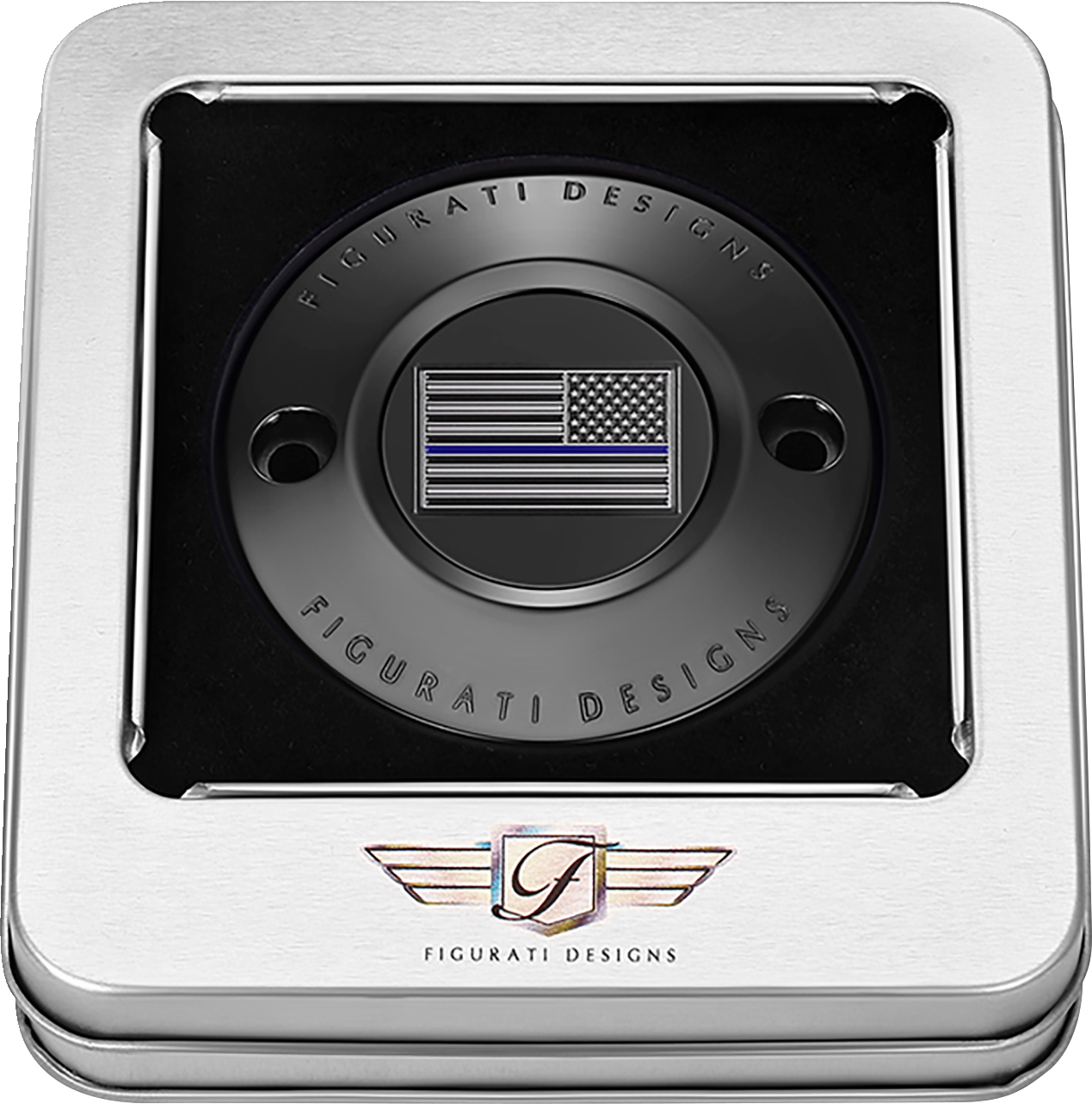 FIGURATI DESIGNS Timing Cover - 2 Hole - American - Blue Line - Black FD71-TC-2H-BLK