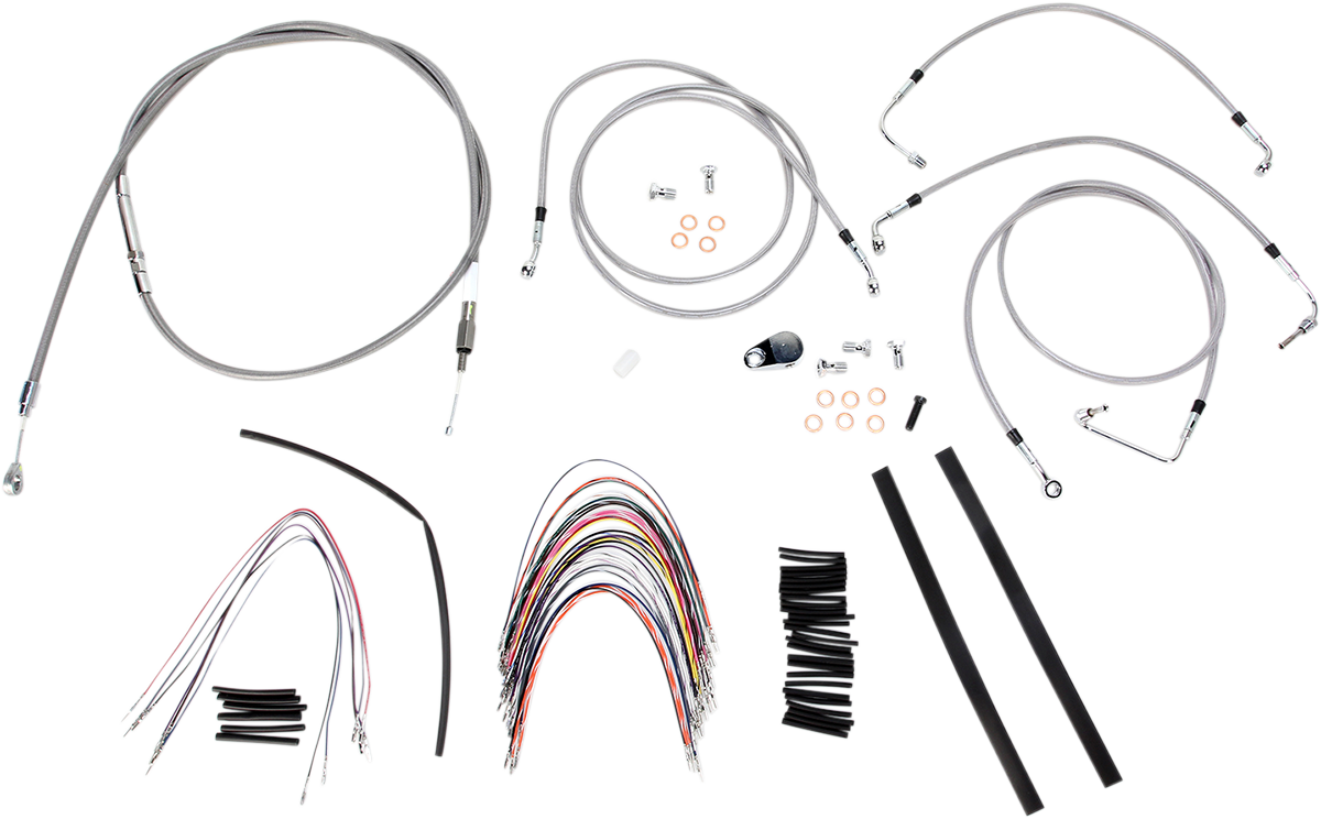 BURLY BRAND Handlebar Cable/Brake Line Kit - Complete - 14" Ape Hanger Handlebars - Stainless Steel B30-1094