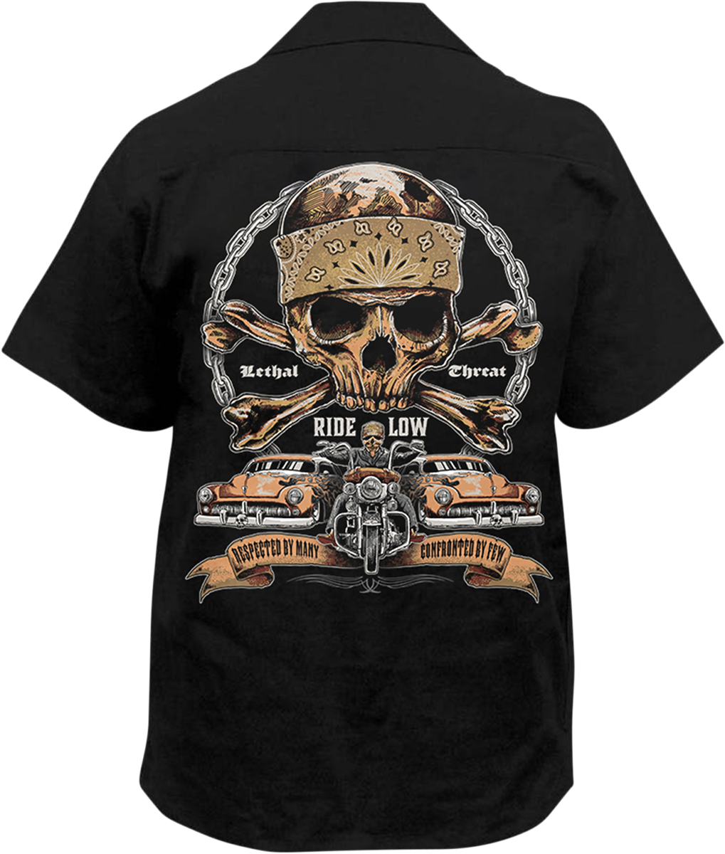 LETHAL THREAT Ride Low Skull Printed Shop Shirt - Black - 2XL HW50217XXL