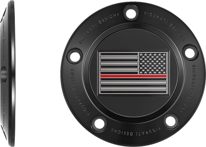 FIGURATI DESIGNS Timing Cover - 5 Hole - American - Red Line - Black FD75-TC-5H-BLK