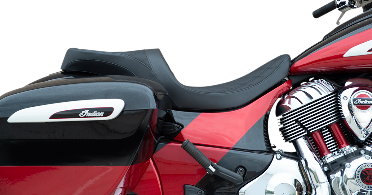DRAG SPECIALTIES Asiento Touring de perfil bajo - Doble diamante con costuras negras - '14-'22 Indian 0810-2258 