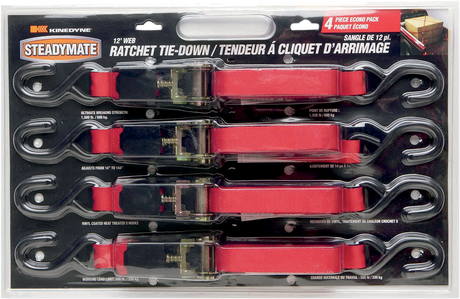 STEADYMATE Ratchet Tie-Downs - 1" x 1' - 4 Pack - Red 15531