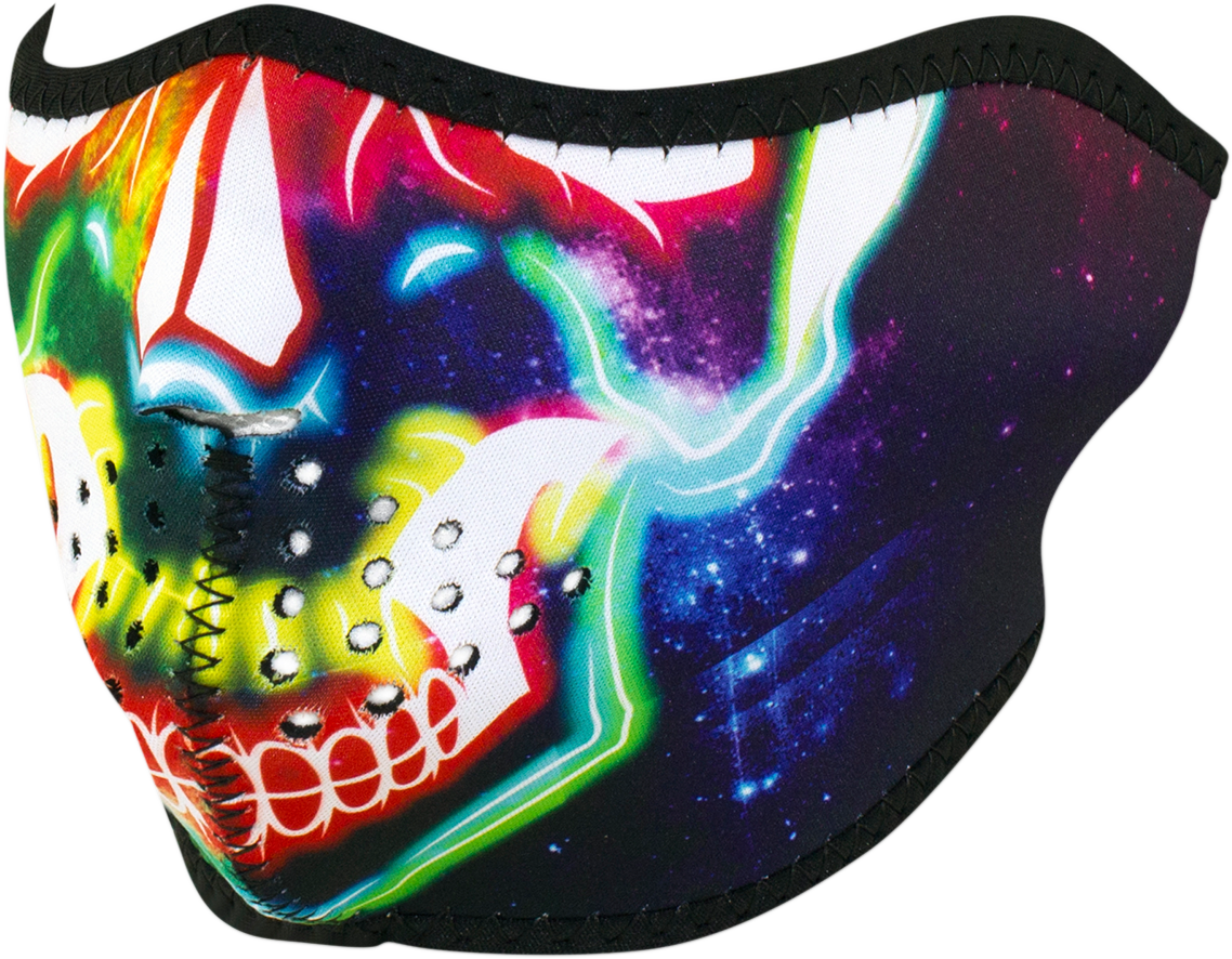 ZAN HEADGEAR Neoprene Half Mask - Neon Electric Skull WNFM098H