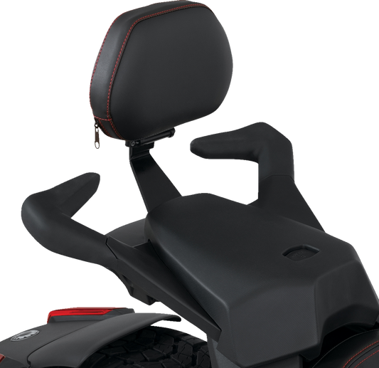 SHOW CHROME Passenger Backrest - Smooth - Black w/Red Stitching - Ryker '20-'22 41-420RED