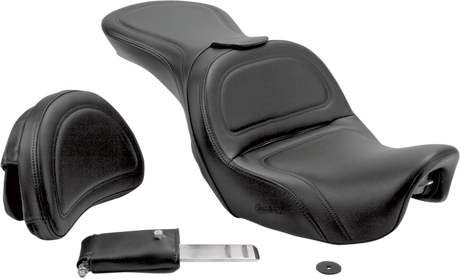 SADDLEMEN Seat - Explorer - With Backrest - Stitched - Black - Dyna 806-04-0301