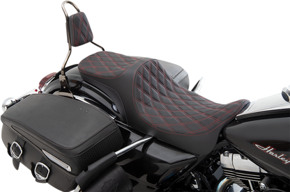 DRAG SPECIALTIES Asiento para 2 personas Predator III - Doble diamante - Hilo rojo 0801-1306