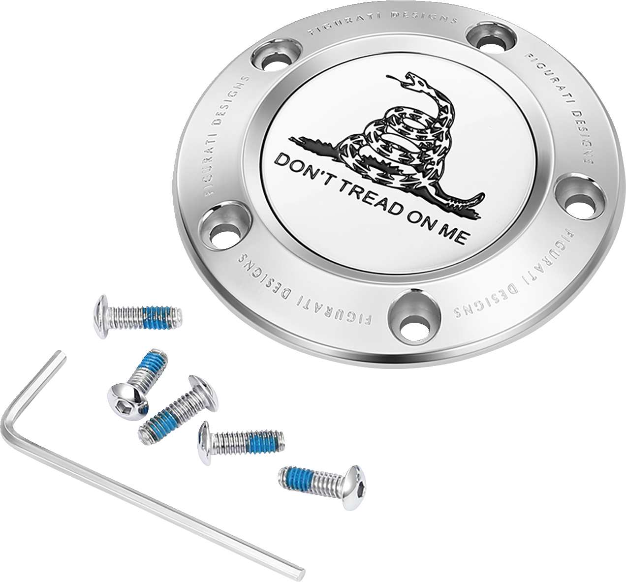 FIGURATI DESIGNS Timing Cover - 5 Hole - Don't Tread on Me - Stainless Steel FD40-TC-5H-SS