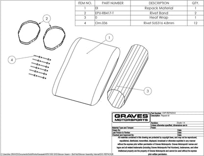 Kit de reempaque de silenciador de escape Graves Motorsports - Oval EXC-REPACK-O