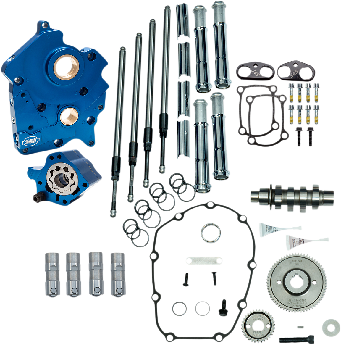 S&S CYCLE Cam Chest Kit with Plate M8 - Gear Drive - Water Cooled - 475 Cam - Chrome Pushrods 310-1002A