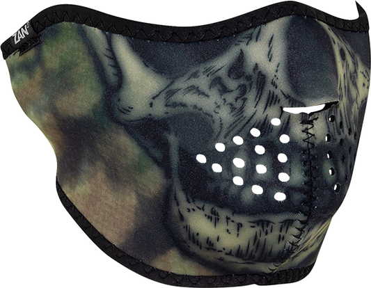 ZAN HEADGEAR Neoprene Half Mask - Woodland Camo Tie Dye Skull WNFM611H