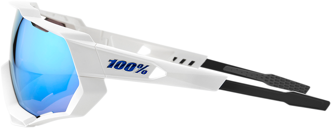 100% Speedtrap Sunglasses - White - Blue Mirror 60012-00003