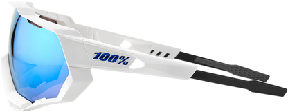 100% Speedtrap Sunglasses - White - Blue Mirror 60012-00003