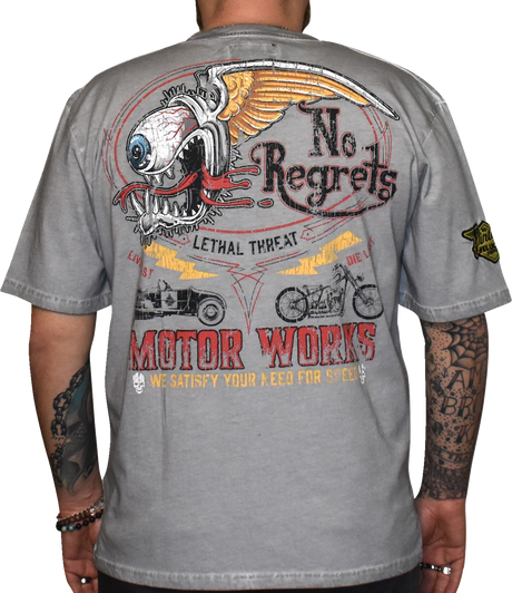 LETHAL THREAT Vintage Velocity No Regrets Motor Works T-Shirt - Gray - Medium VV40180M