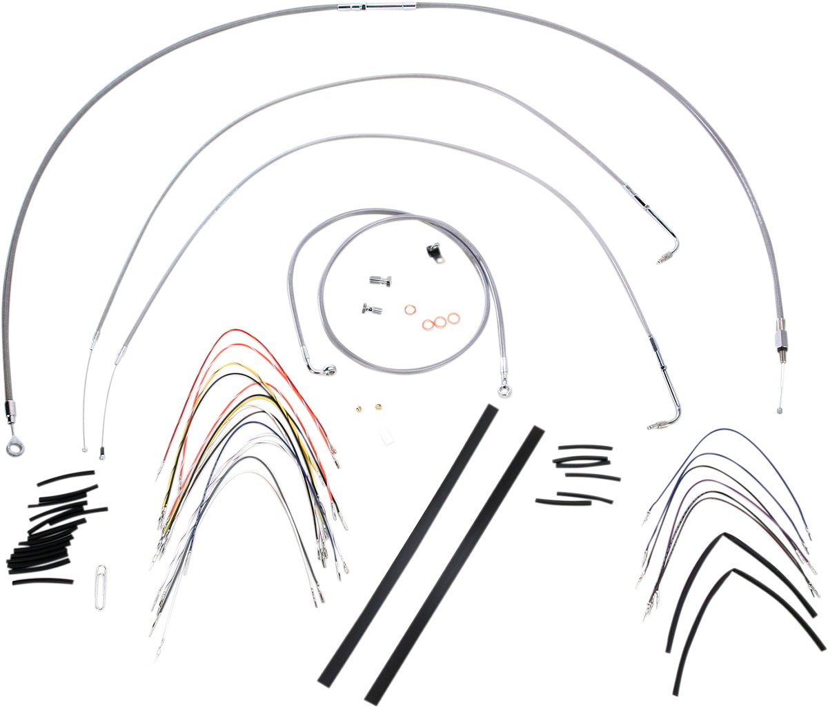 BURLY BRAND Handlebar Cable/Brake Line Kit - Complete - 14" Ape Hanger Handlebars - Stainless Steel B30-1050