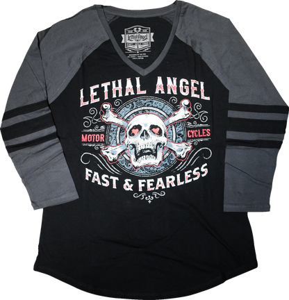 LETHAL THREAT Women's Fast & Fearless Raglan Sleeve Shirt - Black/Gray - 1XL LA70203-1X