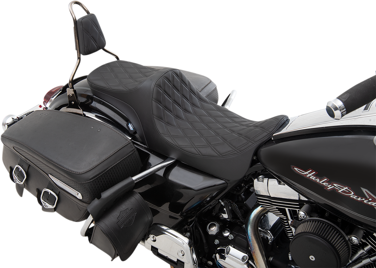 DRAG SPECIALTIES Asiento para 2 personas Predator III - Doble diamante - Hilo negro 0801-1304 