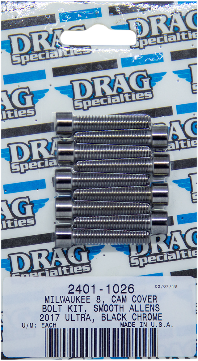 DRAG SPECIALTIES Kit de pernos lisos para cubierta del árbol de levas - Negro/Cromo - M8 MK779SBK 