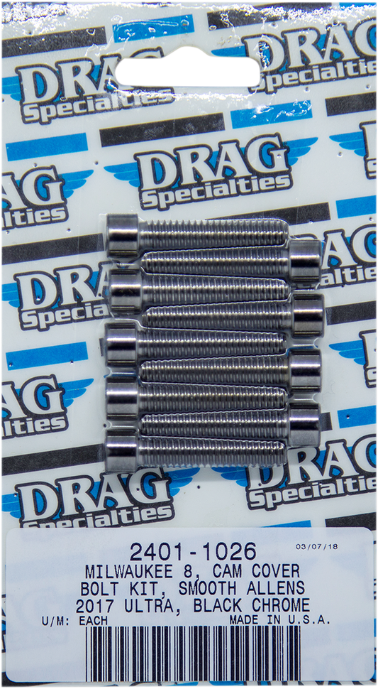 DRAG SPECIALTIES Camshaft Cover Smooth Bolt Kit - Black/Chrome - M8 MK779SBK