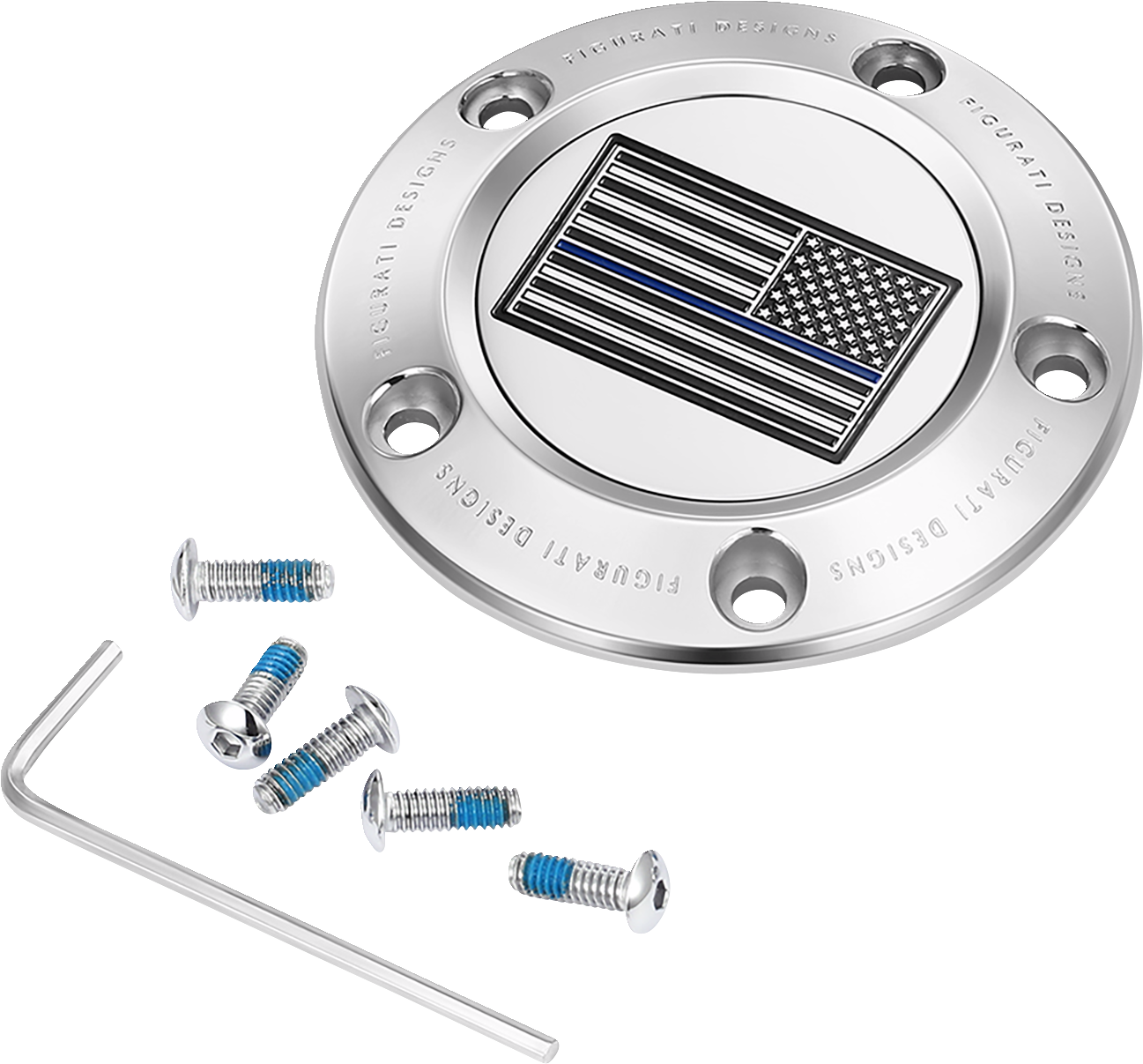 FIGURATI DESIGNS Timing Cover - 5 Hole - American - Blue Line - Stainless Steel FD70-TC-5H-SS