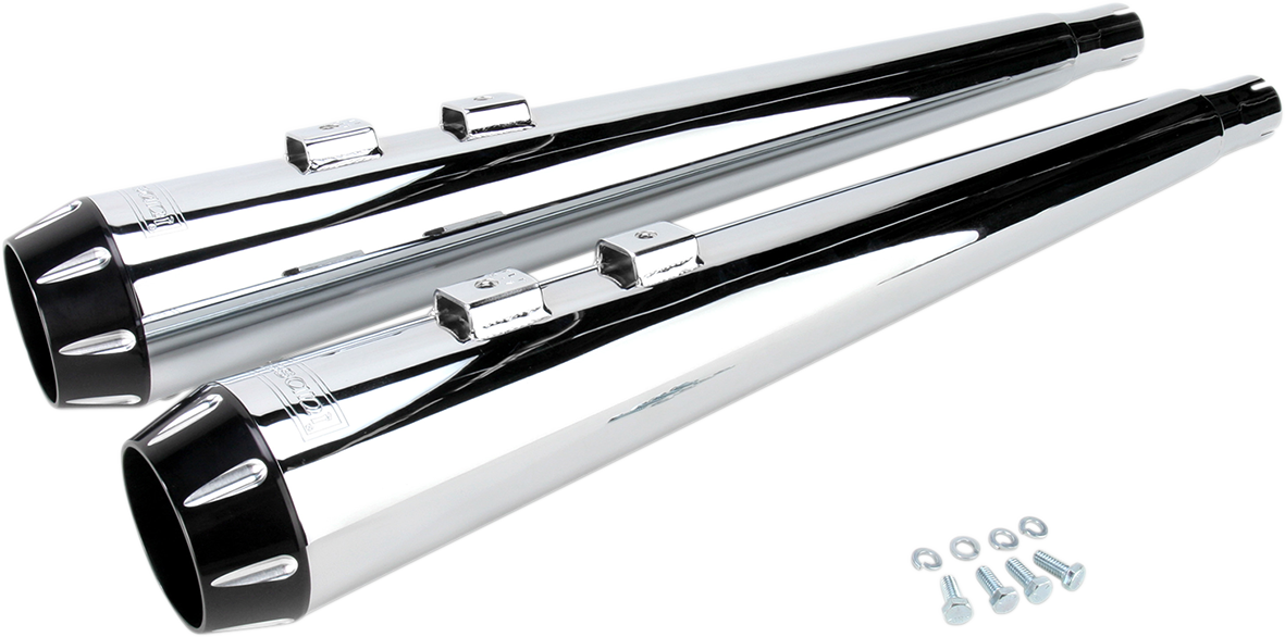 Silenciadores de megáfono BASSANI XHAUST - Chr/Blk - Estriados - Deflector de rendimiento FLH-517RL 