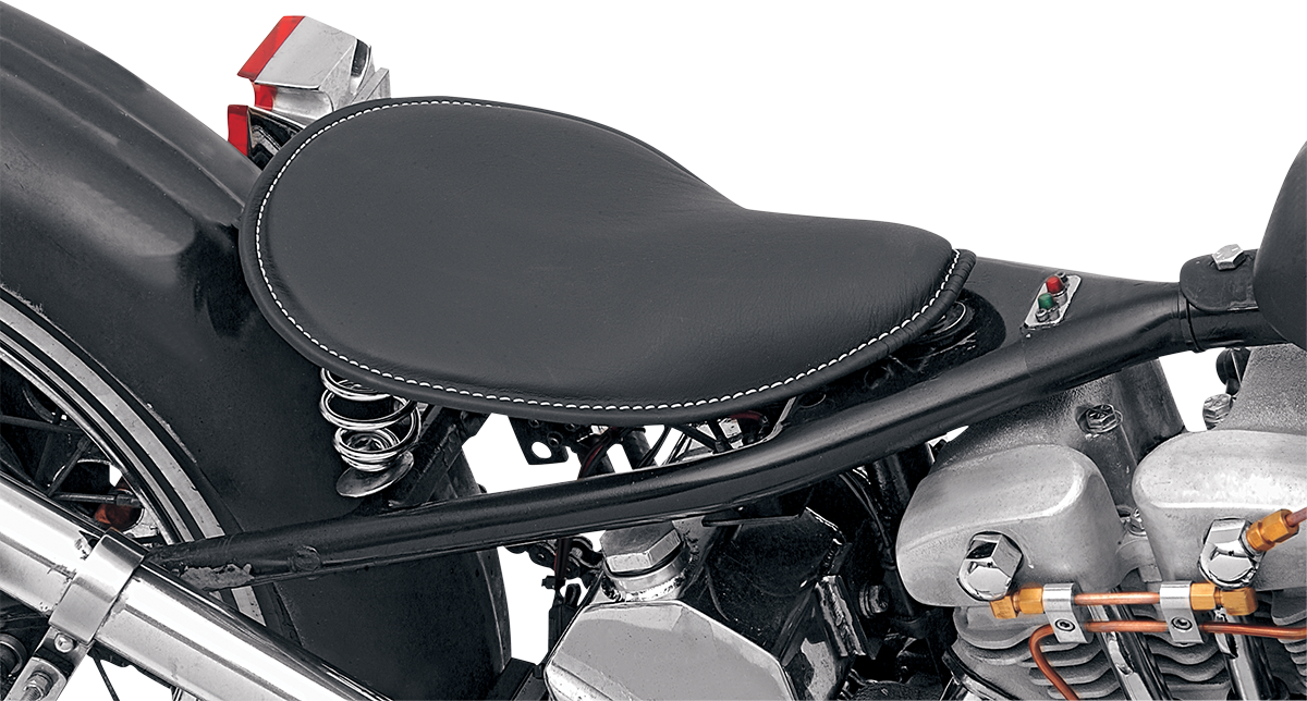 DRAG SPECIALTIES Seat - Spring Solo - Low-Profile - Small - Black Leather/White Stitching 0806-0028