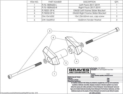 Graves Motorsports Diamond Frame Sliders  Z650 2017-2019 / Ninja 650 2017-2019 Fsk-18z650-K