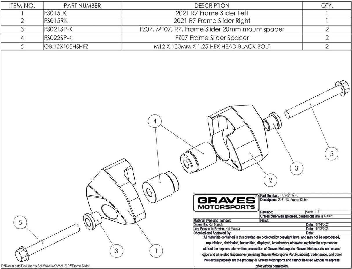 Graves R7 Diamond Frame Sliders 2021-2025 Fsy-21r7-K