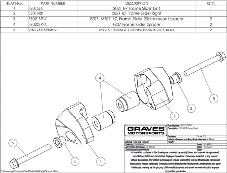 Graves R7 Diamond Frame Sliders 2021-2025 Fsy-21r7-K