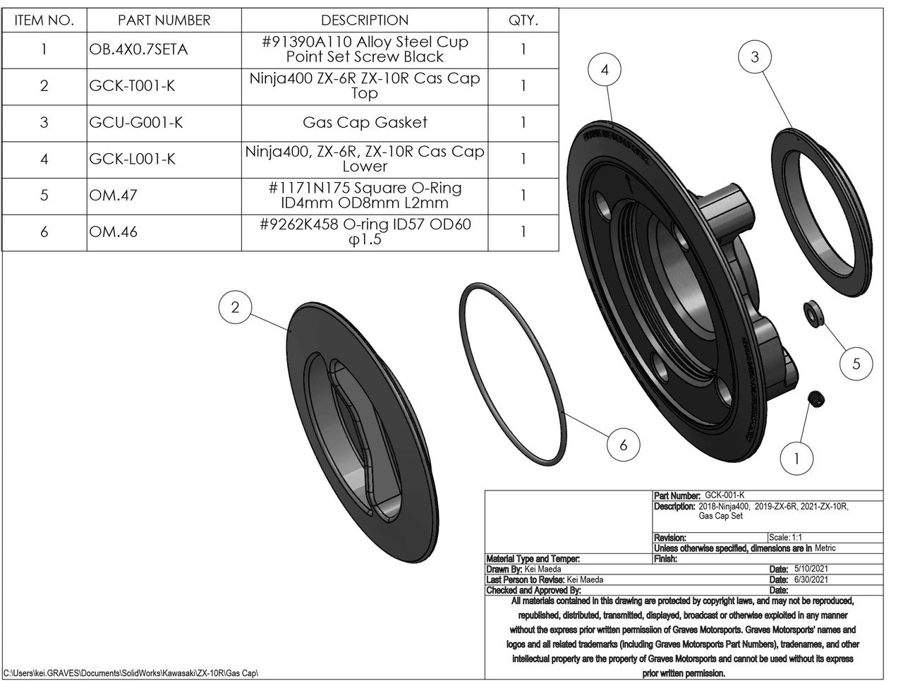 Graves MotorSports Kawasaki Gas Cap - Multi Fitment GCK-001-K