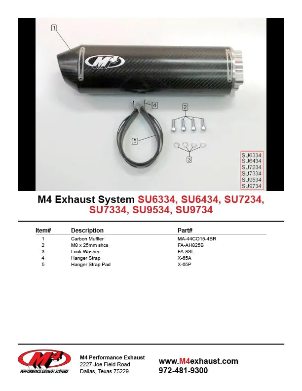 M4 Exhaust Carbon Fiber Bolt On 2001-2003 GSXR 600 SU6334