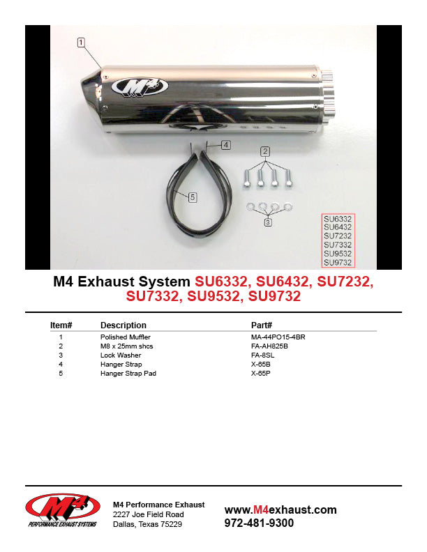 M4 Exhaust Polished Bolt-On 2003-2004 GSXR 1000 SU9732